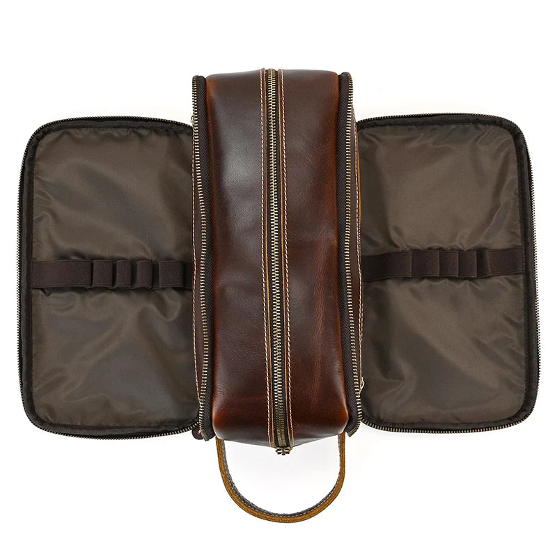 Trousse de toilette de voyage en cuir de vache