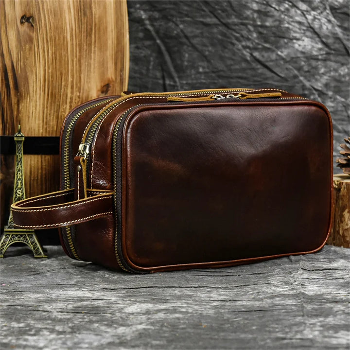 Trousse de toilette de voyage en cuir de vache