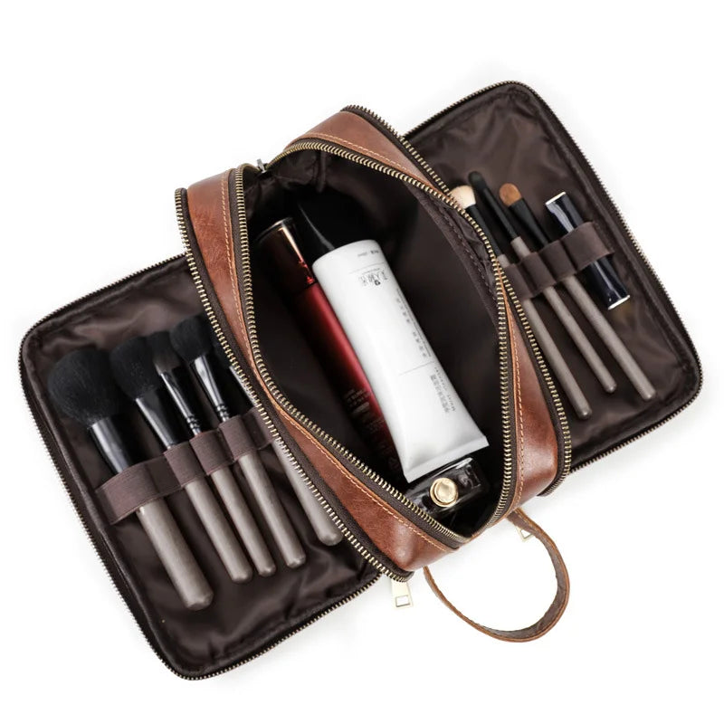 Trousse de toilette de voyage en cuir de vache
