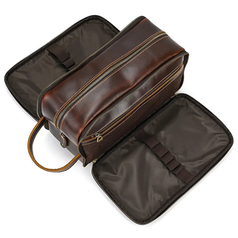 Trousse de toilette de voyage en cuir de vache