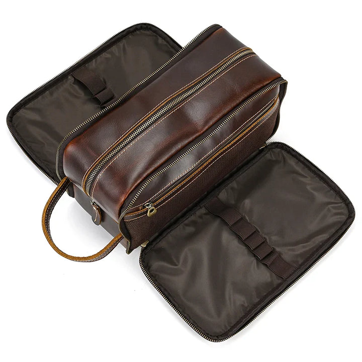 Trousse de toilette de voyage en cuir de vache