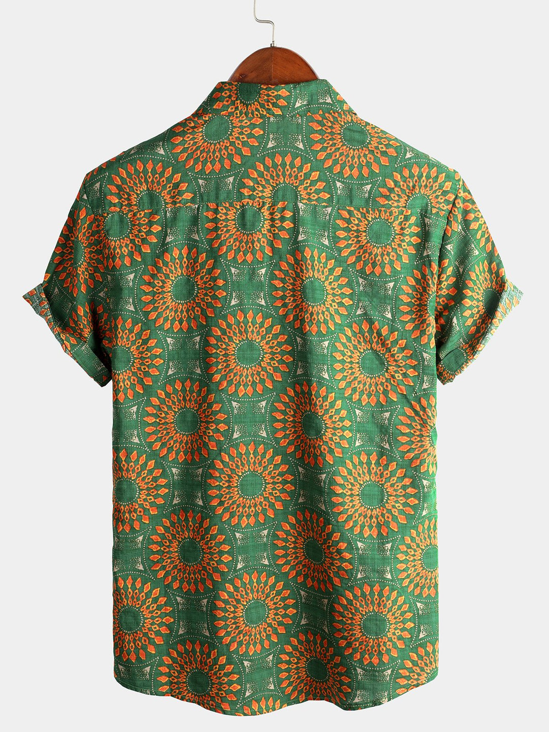 Chemise décontractée à manches courtes pour homme, motif floral, verte