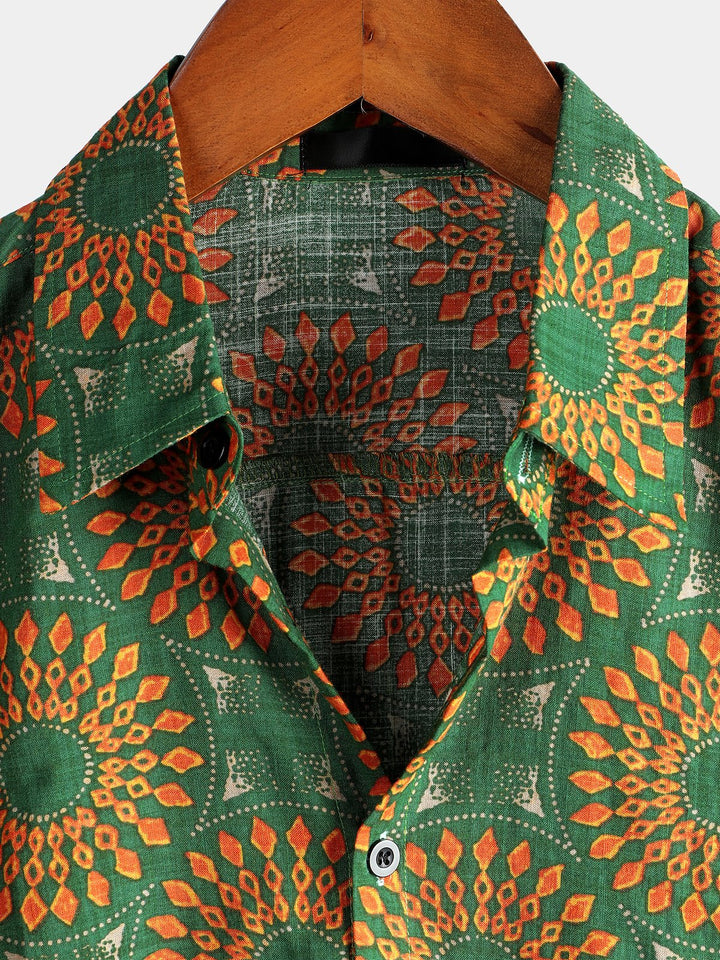 Chemise décontractée à manches courtes pour homme, motif floral, verte