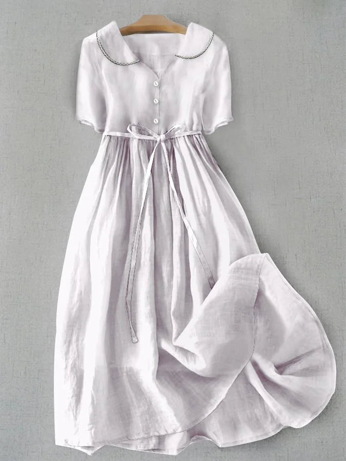 Robe midi Isla - Confort élégant en coton et lin pour femme