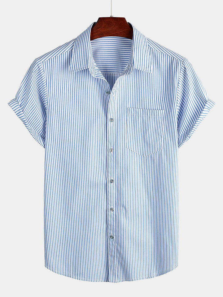 Chemise à manches courtes pour homme à rayures bleues