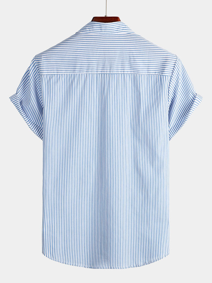 Chemise à manches courtes pour homme à rayures bleues