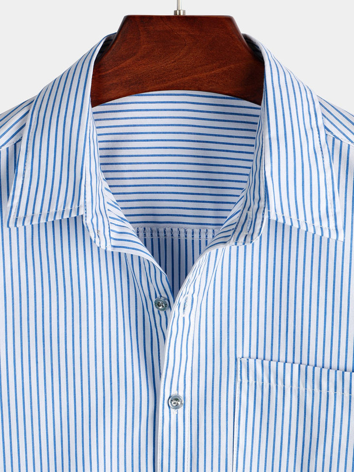 Chemise à manches courtes pour homme à rayures bleues