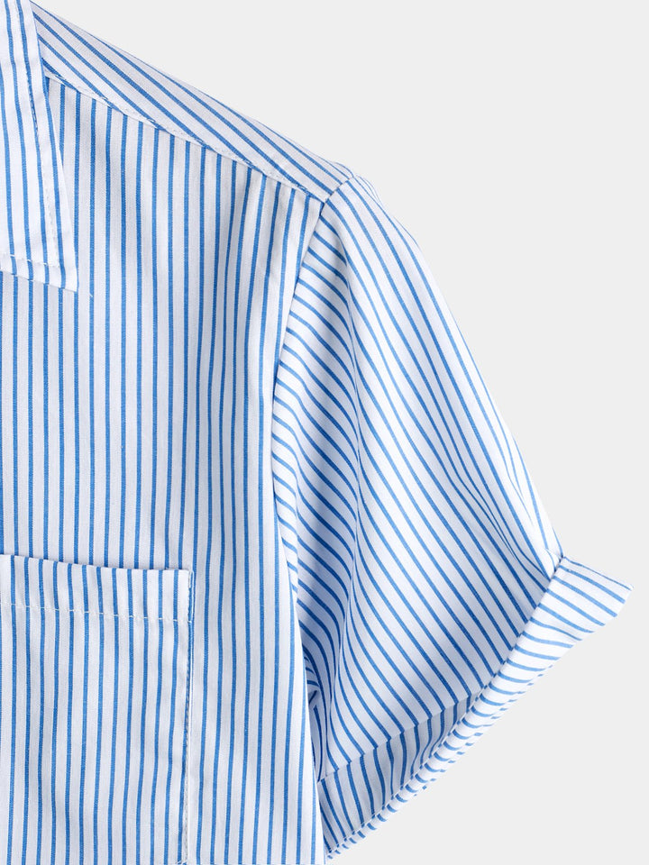 Chemise à manches courtes pour homme à rayures bleues