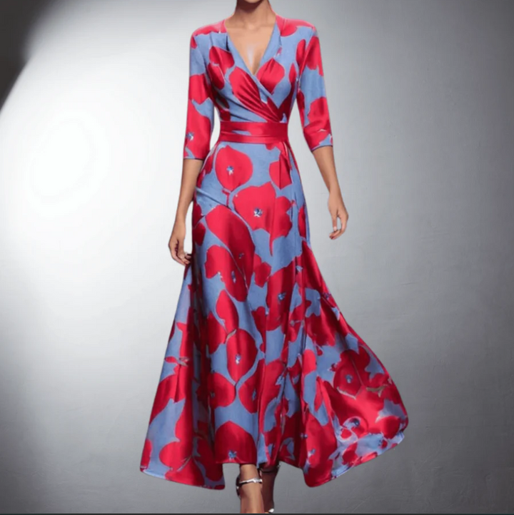 Zoe - Klassisches Floral V-Ausschnitt Maxikleid