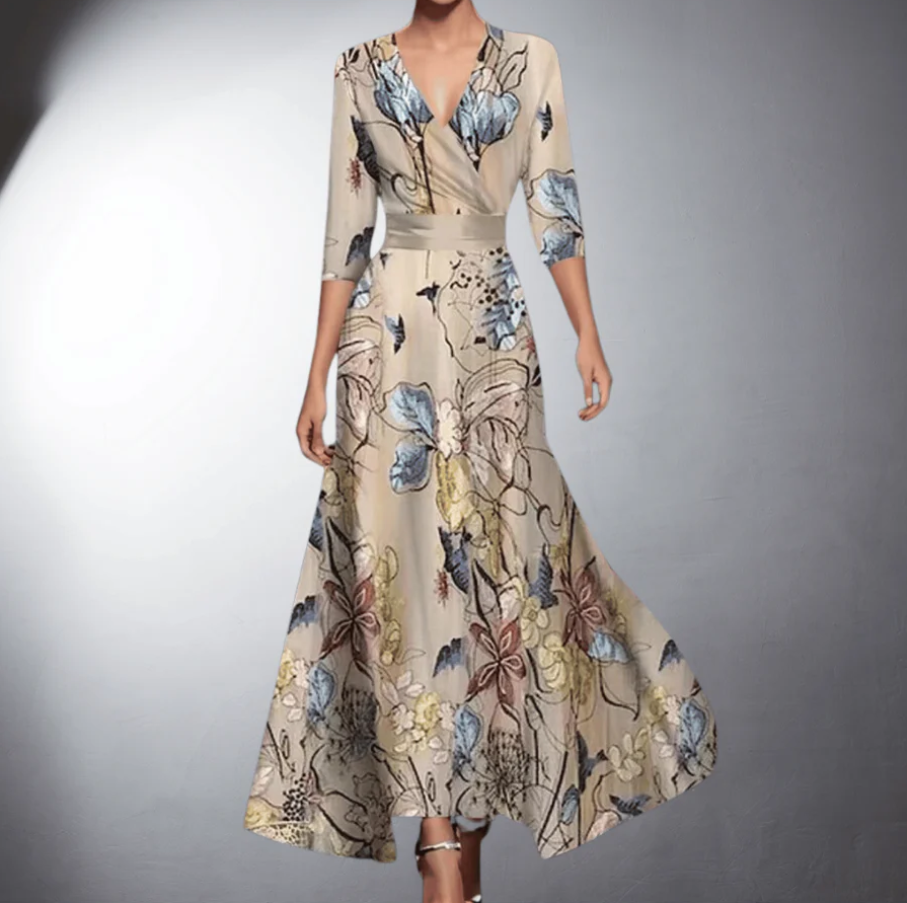 Zoe - Klassisches Floral V-Ausschnitt Maxikleid