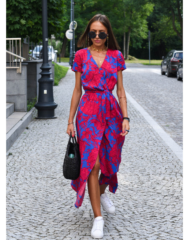 Alina – Robe portefeuille mi-longue fleurie