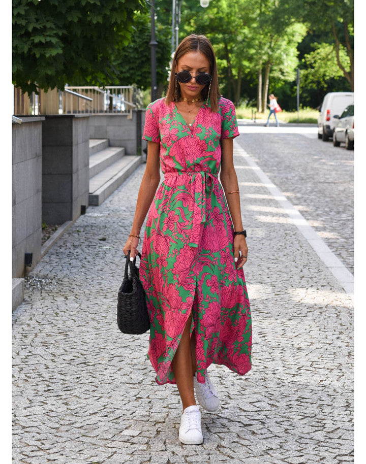Alina – Robe portefeuille mi-longue fleurie