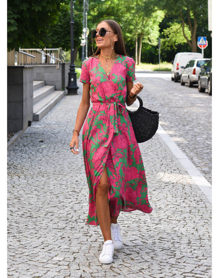 Alina – Robe portefeuille mi-longue fleurie
