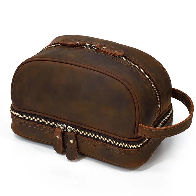 Trousse de toilette de voyage en cuir de vache