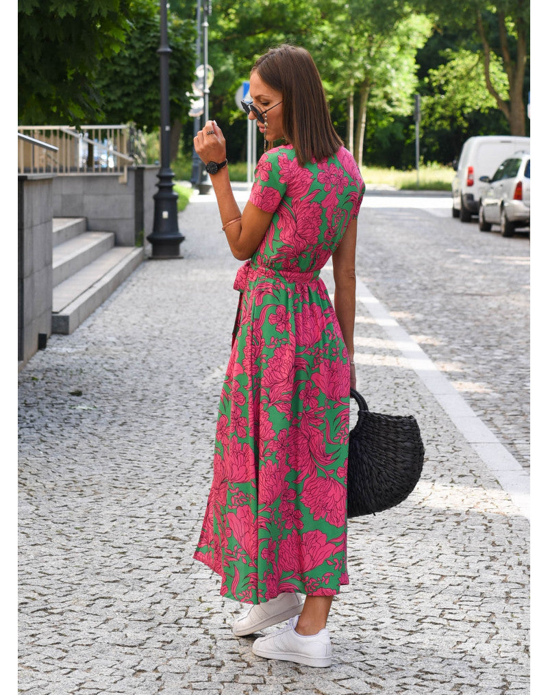 Alina – Robe portefeuille mi-longue fleurie