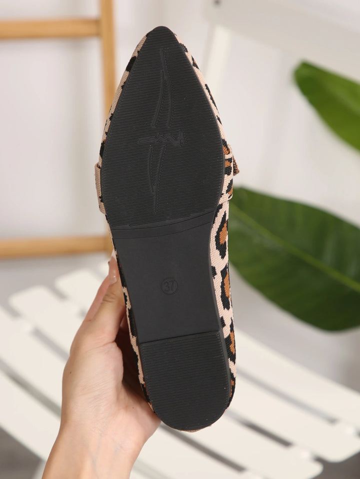 FIONA| Flache Slip-On-Schuhe mit Leopardenmuster und Schleife