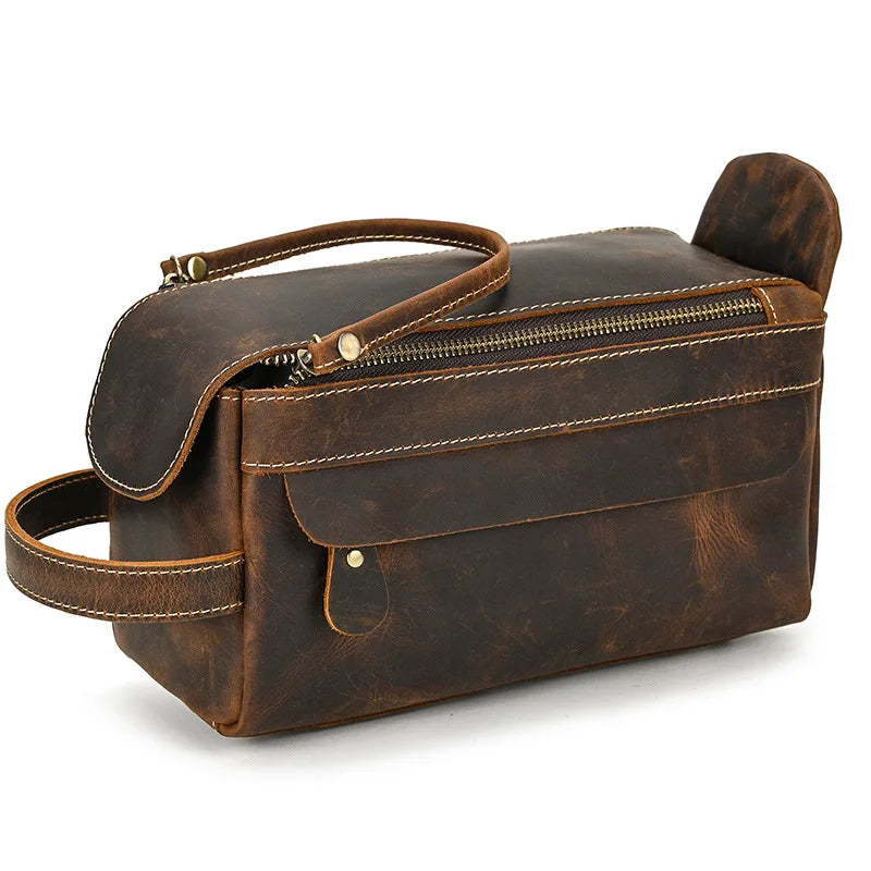 Trousse de toilette de voyage en cuir de vache