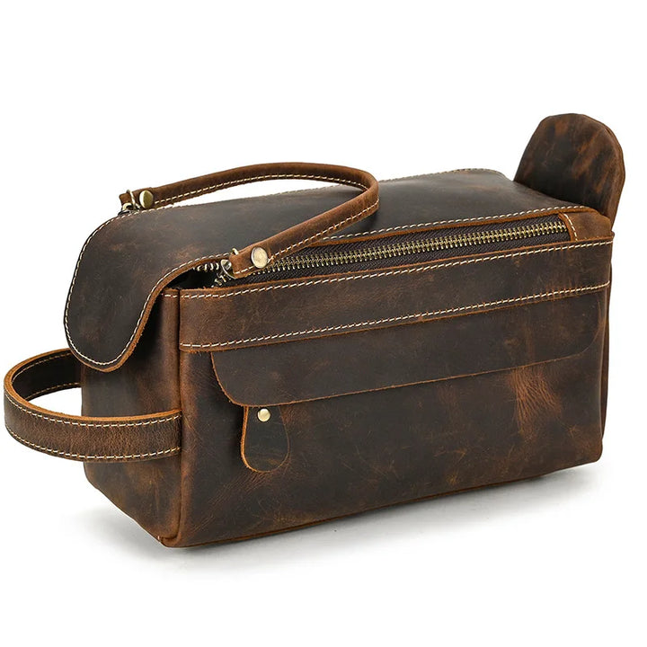 Trousse de toilette de voyage en cuir de vache