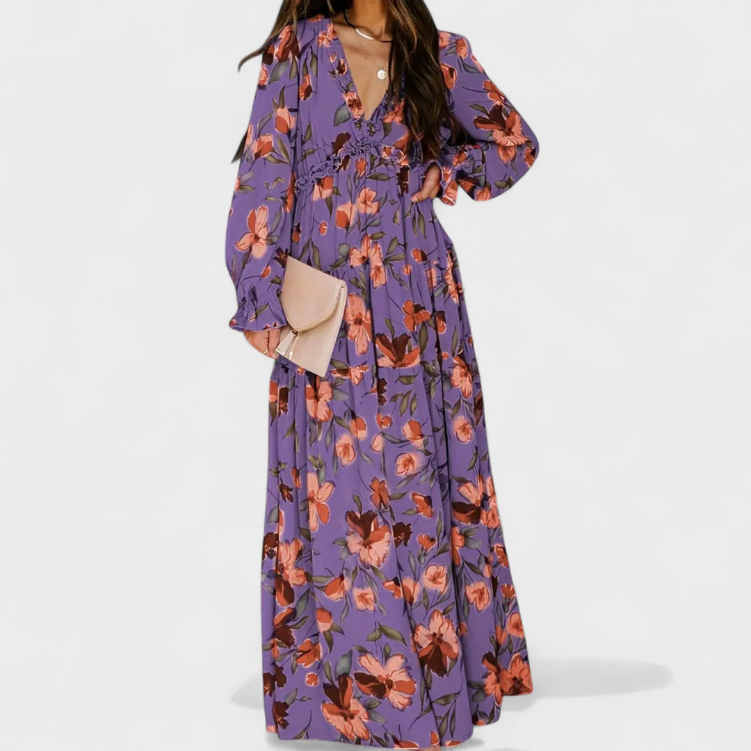 Zera | Robe longue fleurie à volants