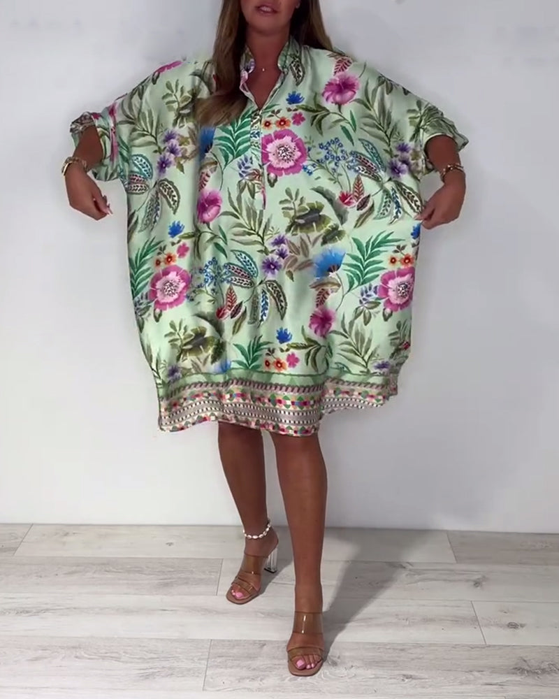 Kleid Stehkragen Urlaub Blumenmuster