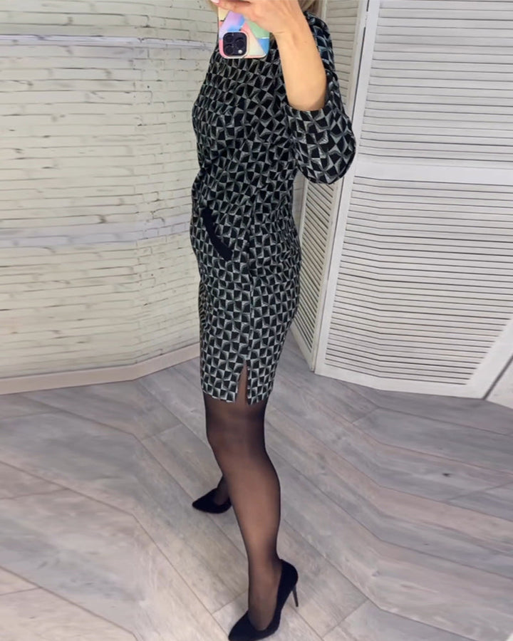 Debby - Robe à manches longues à imprimé diamant