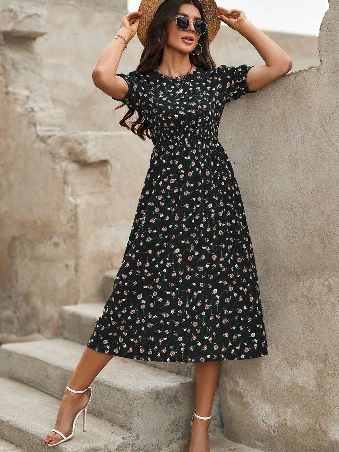 FRIEDHILDE I BLUMEN MIDI-KLEID