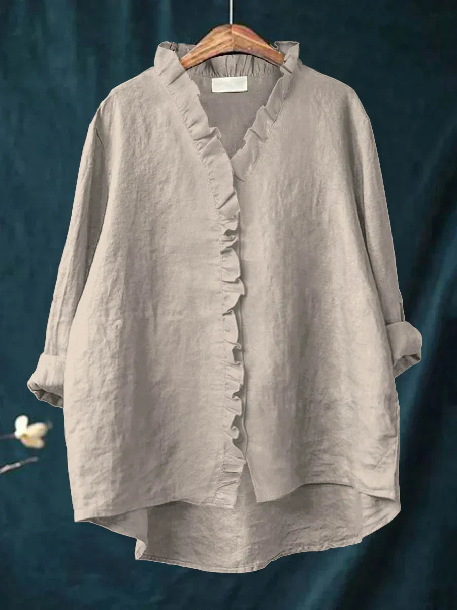 Sanela - Freizeitbluse mit Rüschen aus Baumwolle und Leinen