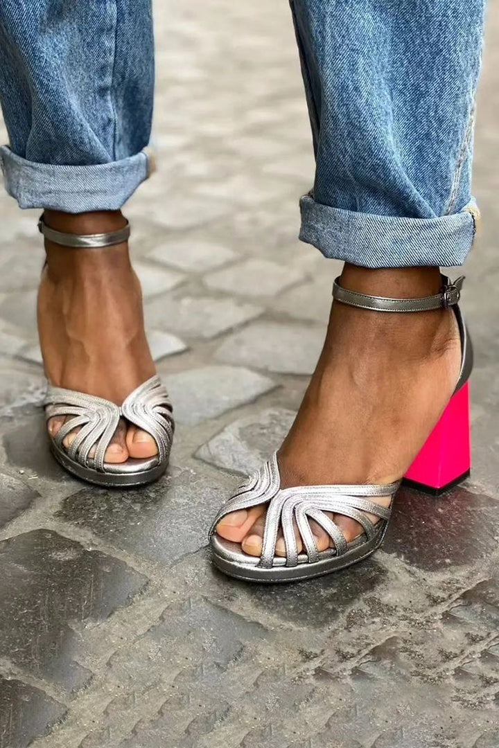Seraphina™ | Glänzende Sandalen mit dickem Absatz und eleganter Schnalle