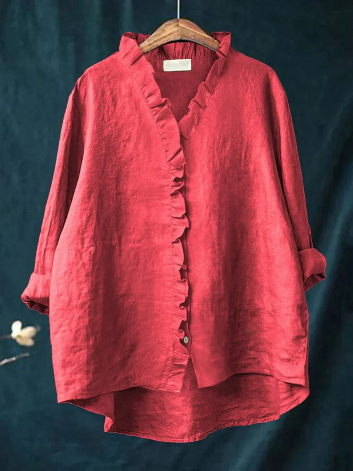 Sanela - Freizeitbluse mit Rüschen aus Baumwolle und Leinen