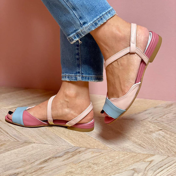 Roselina | Pinke asymmetrische Farbblock-Sandalen