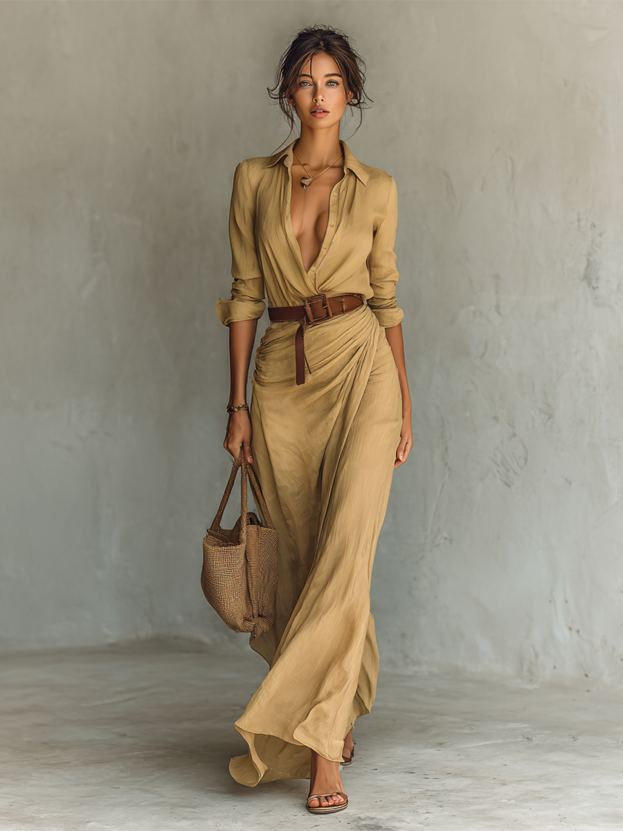 Maxi-Kleid mit Reverskragen und inklusive Gürtel