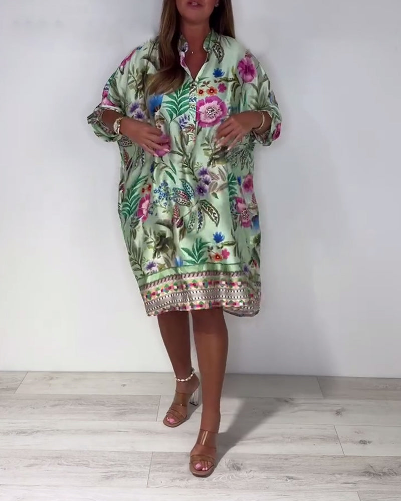 Kleid Stehkragen Urlaub Blumenmuster