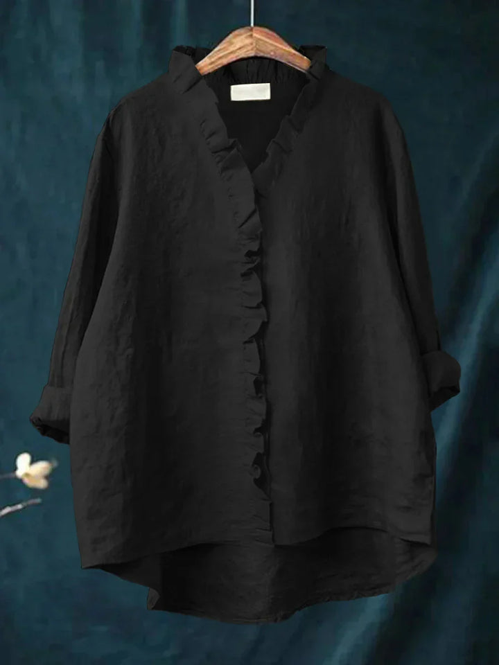 Sanela - Freizeitbluse mit Rüschen aus Baumwolle und Leinen
