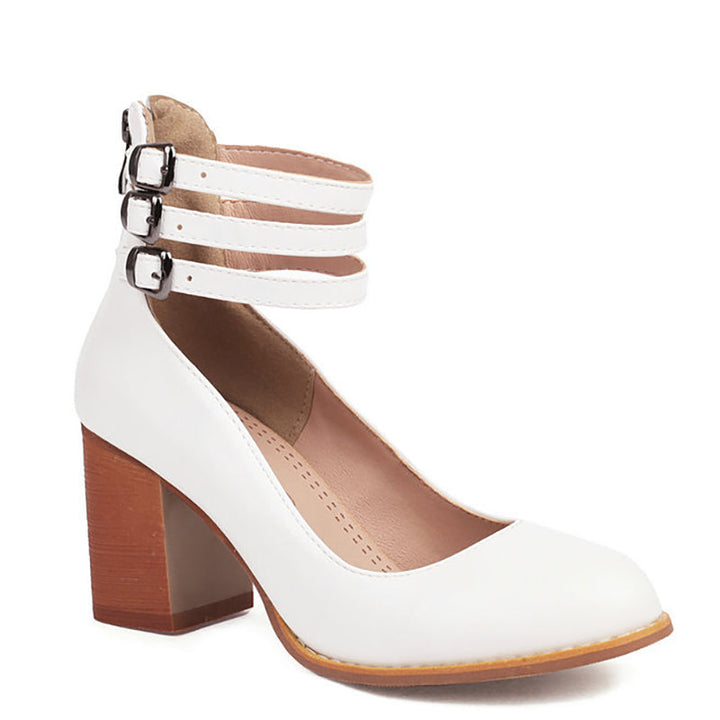 Casilda | Glatte Sandalen mit Knöchelriemen und dickem Absatz