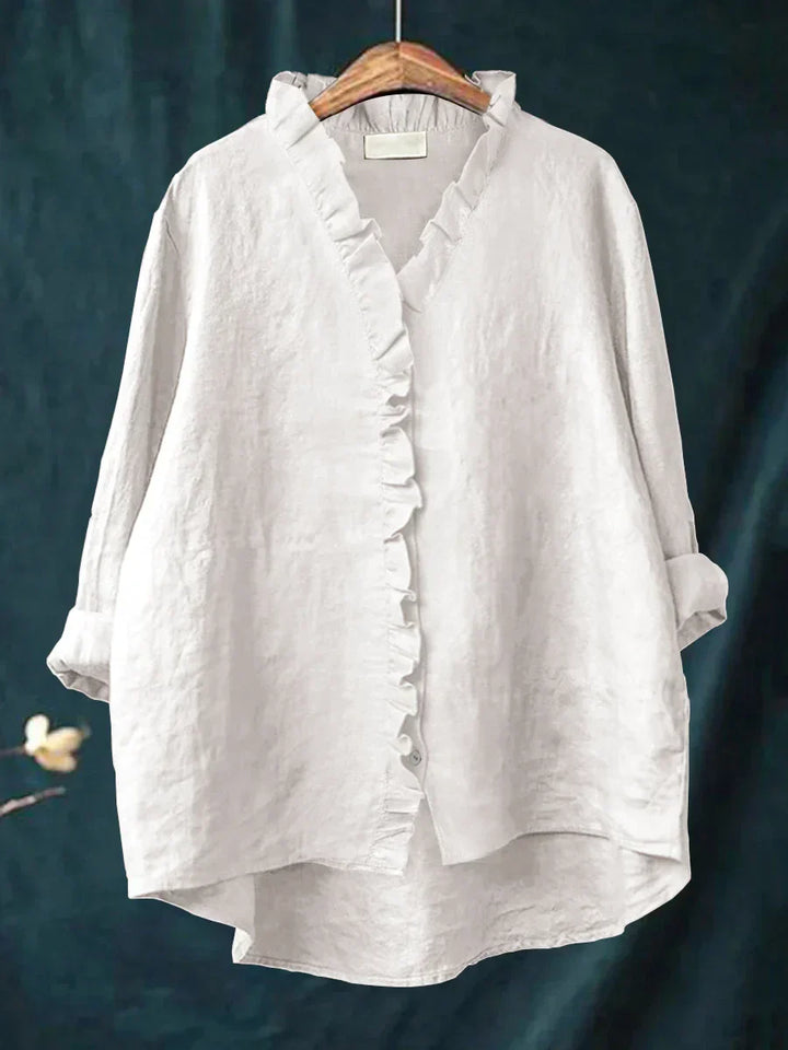 Sanela - Freizeitbluse mit Rüschen aus Baumwolle und Leinen