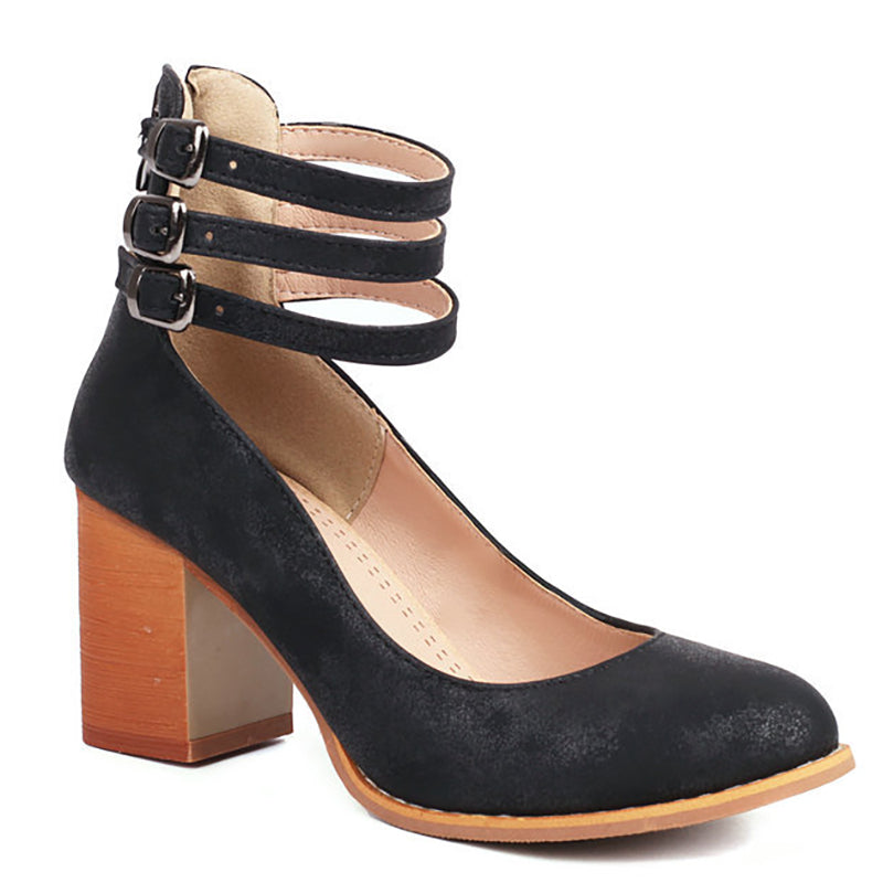 Casilda | Glatte Sandalen mit Knöchelriemen und dickem Absatz