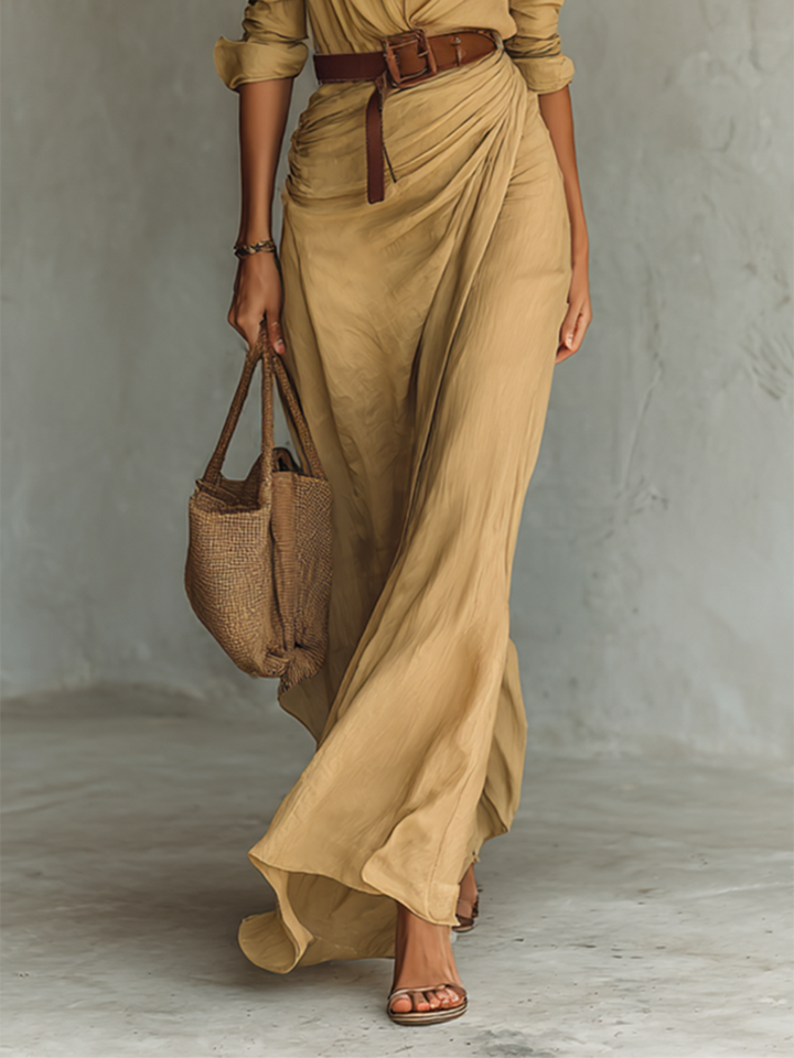 Maxi-Kleid mit Reverskragen und inklusive Gürtel