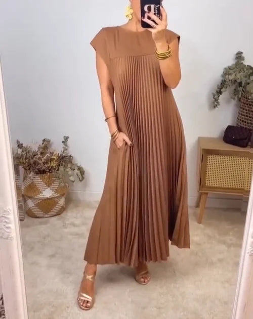 Alissa - Einfaches einfarbiges Plisseekleid