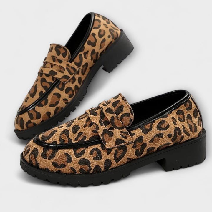 Mireille – Leopardendruck Kunstwildleder Rundzehen-Freizeitloafer