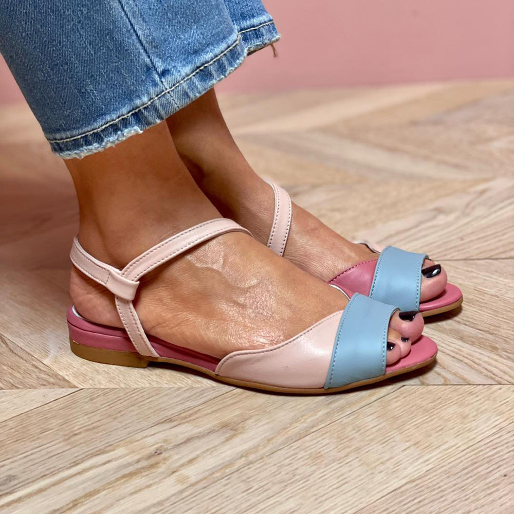 Roselina | Sandales asymétriques à blocs de couleur rose