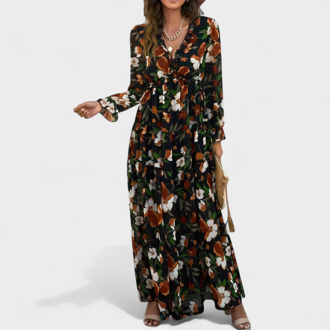 Zera | Robe longue fleurie à volants