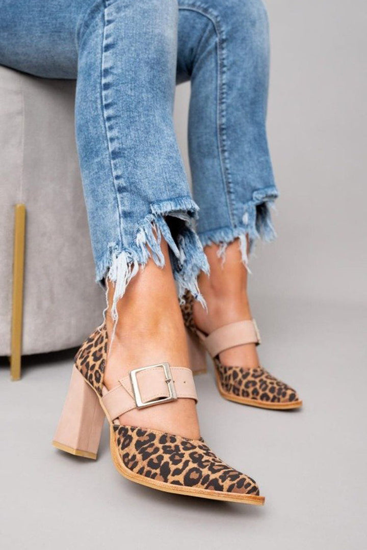 Selveta | Leopardenvelours Sandalen mit stabilem Absatz