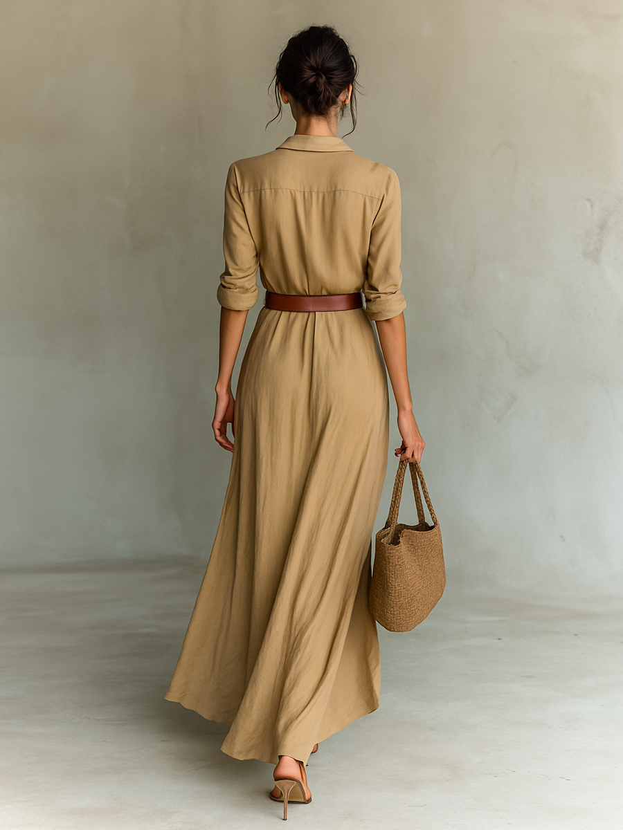 Maxi-Kleid mit Reverskragen und inklusive Gürtel