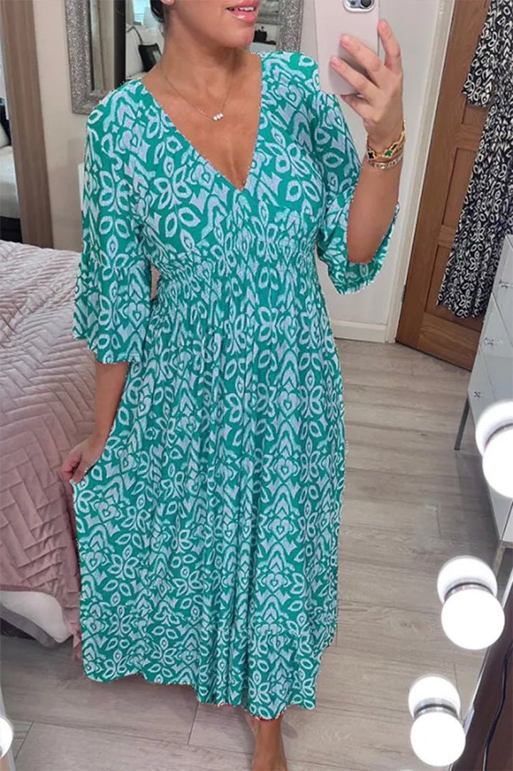 Fernanda - Bedrucktes Kleid mit V-Ausschnitt