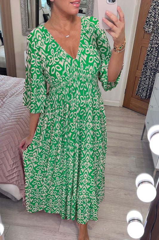 Fernanda - Bedrucktes Kleid mit V-Ausschnitt