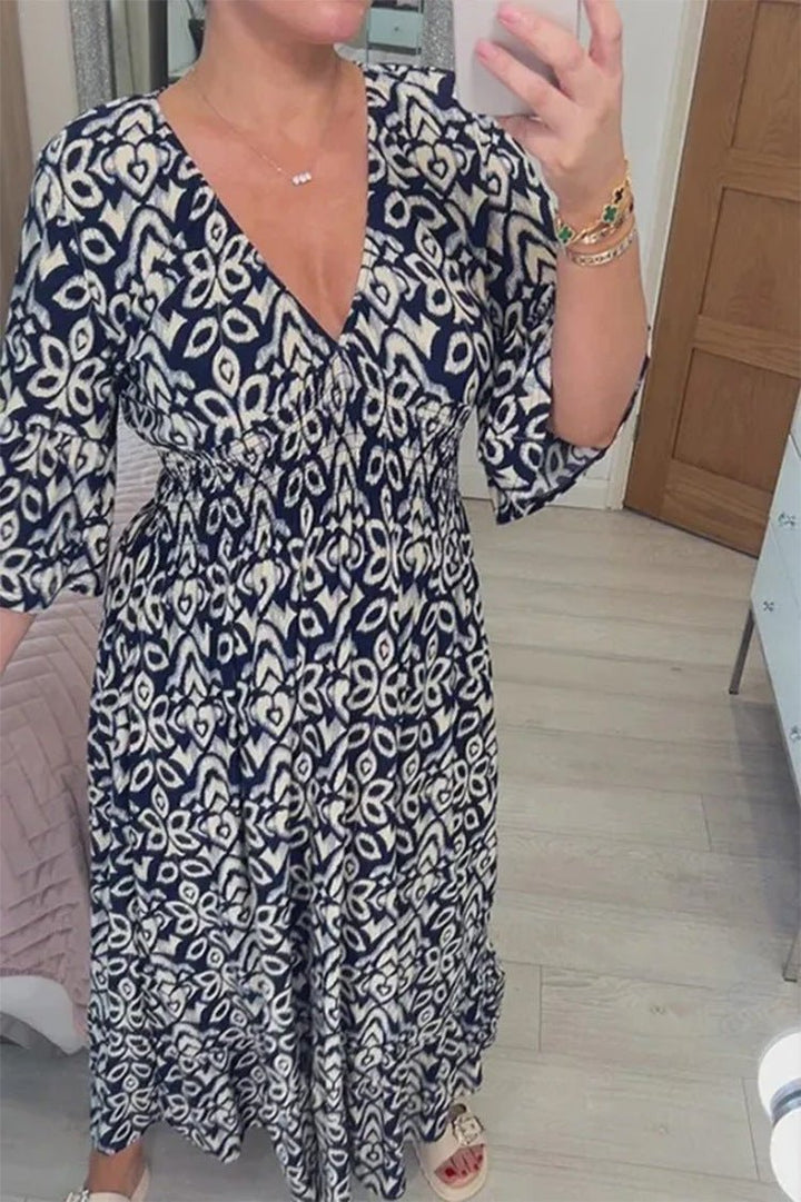 Fernanda - Bedrucktes Kleid mit V-Ausschnitt