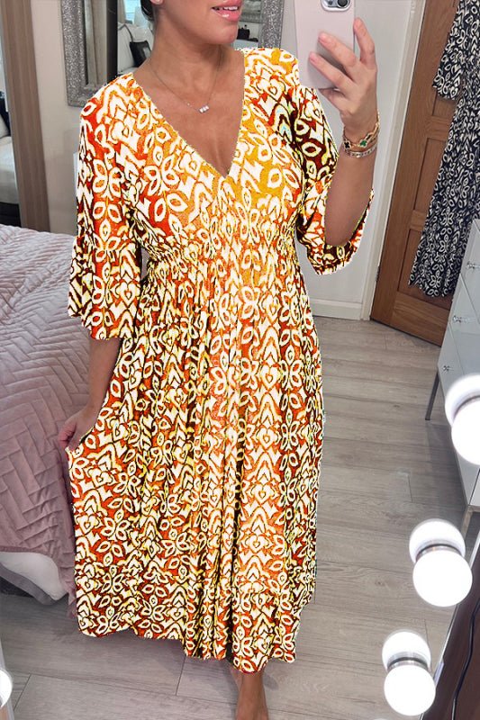 Fernanda - Bedrucktes Kleid mit V-Ausschnitt