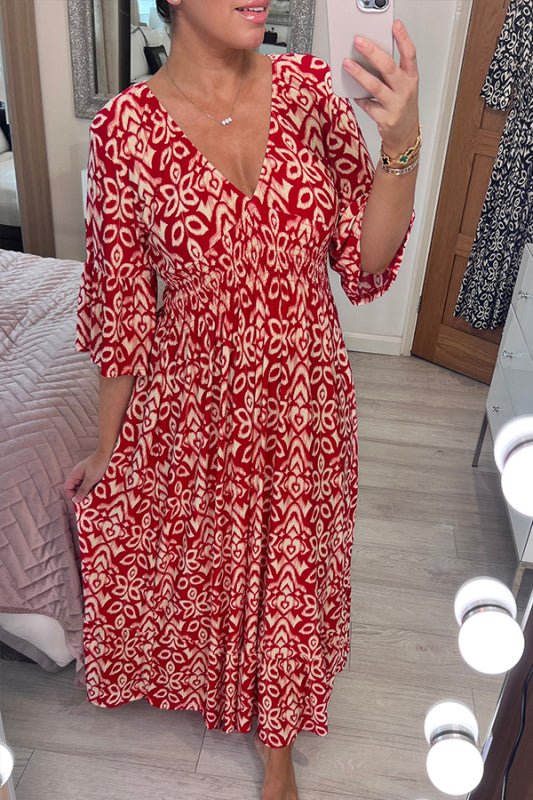 Fernanda - Bedrucktes Kleid mit V-Ausschnitt