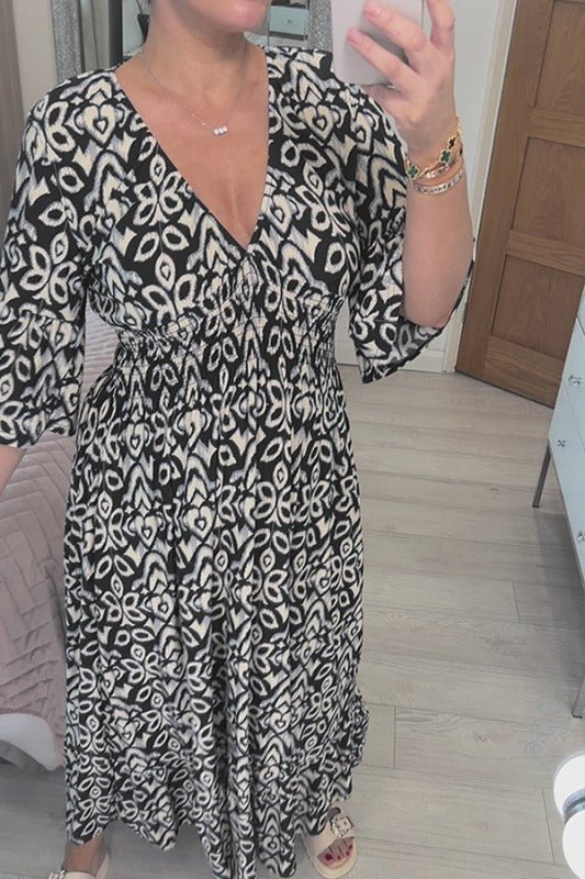 Fernanda - Bedrucktes Kleid mit V-Ausschnitt