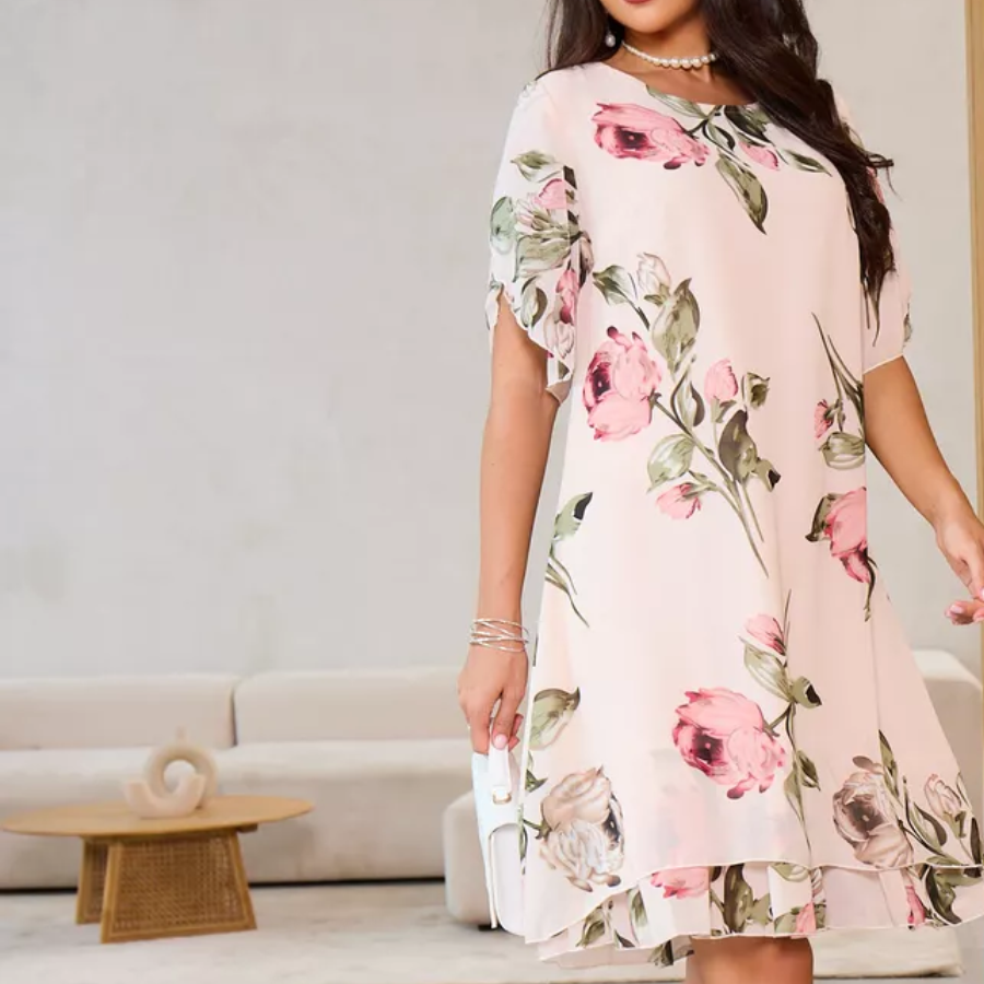 Erika - Blumenkleid mit Rundhalsausschnitt